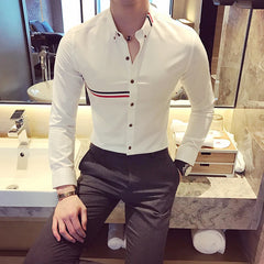 Threebooy Male Spring High Quality Long Sleeve Shirts/Men's Slim Fit lapel Leisure Shirts/Fashion Tops Plus Size 4XL 5XL