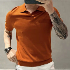 Threebooy Men's Clothing Light Luxury Knitted Polo Shirt Casual Soild V-Neck Solid Jacquard Short Sleeve T-Shirt Breathable M-4XL