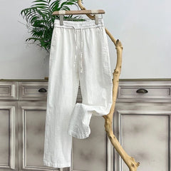 Threebooy Men Linen Pants Summer New Light and Thin Breathable Solid Color Casual Pants Loose Straight Trousers Men's Clothing