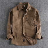 Threebooy Cargo Men Long Sleeve Shirt Pure Cotton Design Pocket Washable Old Vintage Workwear Tops Male Fashion Casual Thin Shirts Jackets