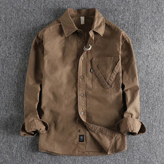 Threebooy Cargo Men Long Sleeve Shirt Pure Cotton Design Pocket Washable Old Vintage Workwear Tops Male Fashion Casual Thin Shirts Jackets
