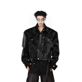 Threebooy Original Niche Punk Cool Pattern Leather Jacket Splicing Design Jacket High-end Trendy Top Men Women Couples Aesthetic Urban