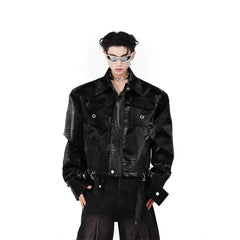 Threebooy Original Niche Punk Cool Pattern Leather Jacket Splicing Design Jacket High-end Trendy Top Men Women Couples Aesthetic Urban