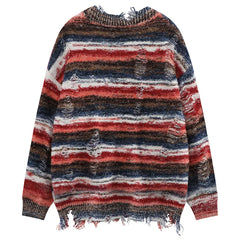Threebooy Autumn Clothing Men's Casual Hip Pop Knitted Printed Ripped Pullover Light Luxury Vintage Loose O Neck Long Sleeve Sweater