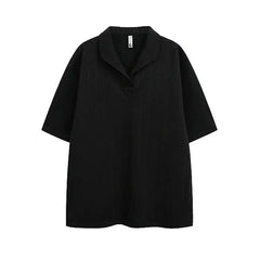 Threebooy Men Vintage Loose Polo Shirt Casual Loose Fit Asymmetric Collar Design Breathable Comfortable Versatile Trendy