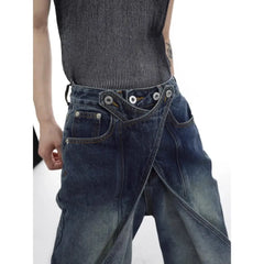 Threebooy Hip Hop Goth New Ripped Jeans for Men Retro Washed Baggy Jeans Patchwork Cut Flared Denim Pants Straight High Waist Streetwear