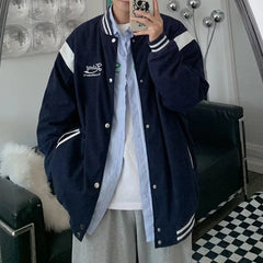 Threebooy Embroidered Letters Loose Fashion Trend Youth Leisure Waffle Baseball Jacket Spring And Autumn New Street Fashion Jacket Men