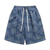 Threebooy Hip Hop Denim Shorts Men Streetwear Vintage Embroidery Jeans Short Oversized Harajuku Elastic Waist Baggy Knee Length Pant Male