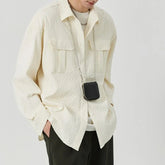 Threebooy Spring Clothing Men's Casual Luxury Texture Pocket Shirt Vintage Turn Down Collar Button Long-sleeved Check Shirts Stylish