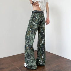 Threebooy Straight Leg pants mens Printed Casual Pants Trendy Floral Fashion Trousers Streetwear Hip Hop Style Men Women Summer Beachwear