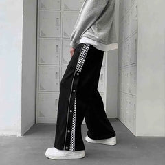 Threebooy Split Reflective Stripe Casual Pants Unisex Trendy Patchwork Button Pants Spring Summer Straight Loose Sports Pants