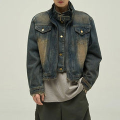 Threebooy American High Street Motorcycle Short Denim Jacket Autumn And Winter New Fashion Denim Cotton Trend Leisure Y2k Jacket For Men