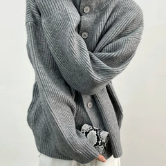 Threebooy Y2K Winter Thick High Neck Sweater Men with Loose Temperament Base Wool Knitted Cardigan