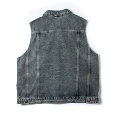 Threebooy American Casual Pure Cotton Washing Denim Vest Loose Sleeveless Horse Clip Men Women Work Pocket Trendy Vest Jacket Aesthetic