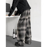 Threebooy Black Casual Pants Men Retro Plaid Pants Men Streetwear Hip-hop Loose Wide Leg Pants Mens Vintage Trousers Large Size 5XL
