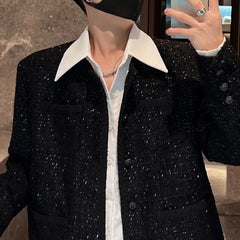 Threebooy Mens Y2k Jacket Starry Sky Shiny Jacket Streetwear Fashion Trend Performance Youth Campus Long Sleeve Top Men'S Clothing
