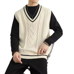 Threebooy Korean Version Autumn Winter New Loose Vest American Retro Knitted Sweater Vest Sleeveless Sweater Men Aesthetic Academy Chic