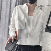 Threebooy Striped Patchwork Handsome Shirt Men's New Fashionable Casual Long Sleeved Shirt Trendy Thin Top