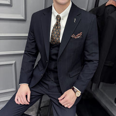 Threebooy High-quality, fashionable, stylish, versatile and trendy casual business suit set, men's three-piece British business suit