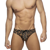 Threebooy Men's Leopard Print Swmwear Sexy Swim Trunk Briefs Low Waist Sports Style Triangle Underwear Quick Dry Bikini Beach Pants Male