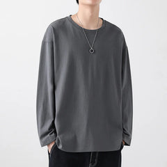 Threebooy Autumn Men's Casual Long Sleeve T Shirt Plus size Sweatshirts Male Korean Fashion Oversized Tees Clothes Blue Y2K Tshirt