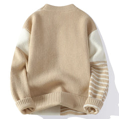 Threebooy Autumn Winter Fashion Patchwork Striped Knit Pullovers Men Youthful Vitality O-Neck Loose Warm Knitted Sweater Casual Pullover
