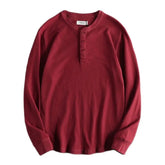 Threebooy Mens 100% Cotton Henley Shirts Spring Autumn New Long Sleeve Solid Color Tops High Quality Slim Fit Buttons Basic Tees Homme 3XL