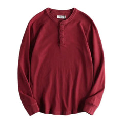 Threebooy Mens 100% Cotton Henley Shirts Spring Autumn New Long Sleeve Solid Color Tops High Quality Slim Fit Buttons Basic Tees Homme 3XL