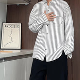 Threebooy Autumn New Striped Shirt Handsome Long Sleeve Pocket Design Men's Clothing Button Loose Streetwear Casual Korean Autumn