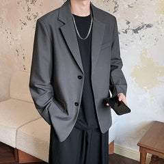 Threebooy Handsome Casual Blazers Men Leisure Loose Suit Jackets Trendy Male Daily Streetwear All-match Simple Korean Suit-tops Gray/Black