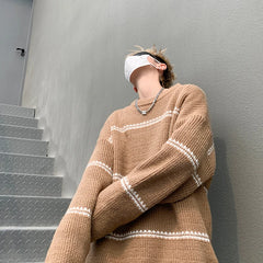 Threebooy Men Streetwear Harajuku Vintage Knitwears Oversized Knitted Sweater Winter Korean Fashions Striped Sweaters Pullovers