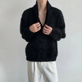 Threebooy Mens Sweater Furry Knit Sweater Street Wear Fashionable Comfortable Youth Trend All-Match Deep V Long-Sleeved Top Men'S Clothing