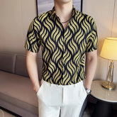 Threebooy Summer Printed Short Sleeved Shirt for Men Fashion Ice Silk Breathable Casual Non Ironing Shirt Business Social Top Men Clothing