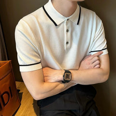 Threebooy New Men Fashion Tops Light Luxury Style Leisure Knitted Polo Shirt Casual Fitness Solid Color Short Sleeve Breathable Tees M-3XL