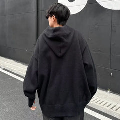 Threebooy Oversize Mens Knitted Hooded Sweatshirt Solid Color Casual Pullover Autumn Winter Comfortable Buttons Loose Lazy Sweater