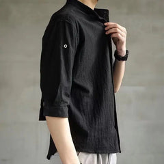 Threebooy Retro Solid Color Linen Simple Shirt Men's Versatile Loose Casual American Spring New Style