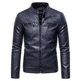 Threebooy Men Fashion Leather Jacket Slim Fit Stand Collar PU Jacket Male Anti-wind Motorcycle Lapel Diagonal Zipper Jackets Men 4XL-M