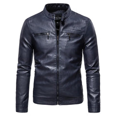 Threebooy Men Fashion Leather Jacket Slim Fit Stand Collar PU Jacket Male Anti-wind Motorcycle Lapel Diagonal Zipper Jackets Men 4XL-M