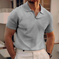 Threebooy Summer New Polo Collar Casual Fashion Men's Clothing Heavy Waffle Short Sleeve Solid Color Casual V Collar Polo Shirt