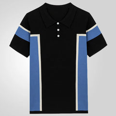 Threebooy Men's Business Slim-fit Knit Polo Shirt Light Luxury Leisure Button-down Short Sleeve Shirts Breathable Patchwork Knitwear M-3XL