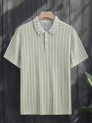 Threebooy Men's Summer Knitted Striped Lapel Short Sleeved Polo Shirt Comfortable and Fashionable Polo Shirt Suitable for Daily Wear
