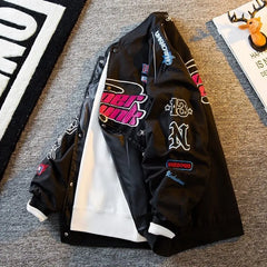 Threebooy Men's Jacket High Street Vintage Retro Locomotive Baseball Uniform Spring Autumn Loose Single-breasted Embroidered Jackets