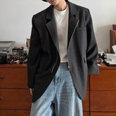 Threebooy Men's Zipper Long-Sleeved Suit Jacket American Retro Fashion Trend High Street Loose Casual Breathable Niche New Men's Tops