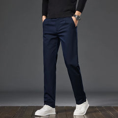 Threebooy Spring Autumn Straight Casual Pants for Men's Clothing Solid Color Classic Regular Comfortable Slim Male Trousers