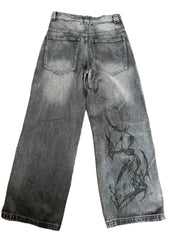 Threebooy Y2K American Vintage Fashion New Washed Old Printed Baggy Jeans Women Punk Rock Popular Casual Joker Couple High Waist Trousers
