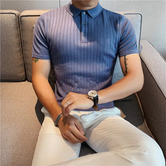 Threebooy High Quality Summer Ice Silk Short Sleeve Knitted Polo Shirt Men Clothing Turn Down Collar Slim Fit Casual Tee Shirt Homme