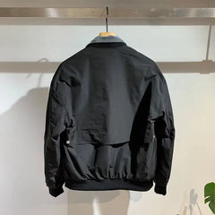 Threebooy Japanese Men's Spliced Jacket Spring Autumn Korean Casual Big Pockets Coat Unisex Workwear Denim Fake Two-piece Men's Lapel Top