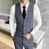 Threebooy New Leisure Business Men's Suit Vest Grid Fashion Sleeveless Leisure Vest Jacket Gray Blue Large Size S-4XL