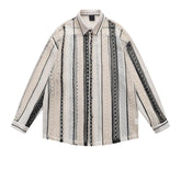 Threebooy Vintage Hollow Striped Shirt Men Streetwear Harajuku Long Sleeve Shirt for Men Oversized Summer New Casual Blouse Coats Male