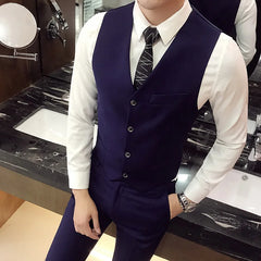 Threebooy Brand Clothing Fashion Men Spring Slim Fit Pure Ctton Business Suit Vest/Male Fashion Leisure Blazers Vest Black Grey Blue
